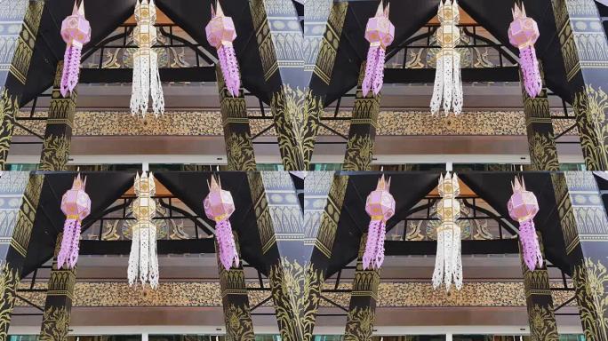 泰国清迈庙门上悬挂的桐彩纸灯笼
