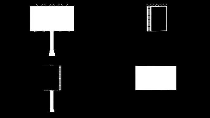 空白白色横幅模型城市广告牌，循环旋转，剪辑面具