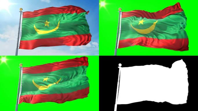 毛里塔尼亚国旗无缝循环3D渲染视频。美丽的纺织布织物环摆动