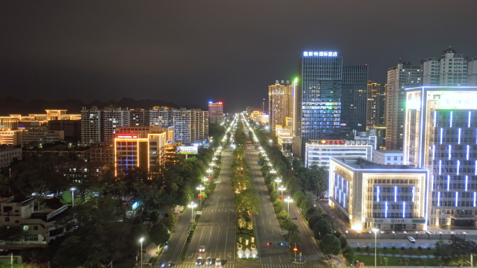 航拍广西崇左市区夜景