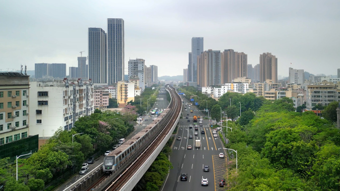 深圳地铁航拍 龙岗地铁航拍 地铁行驶素材