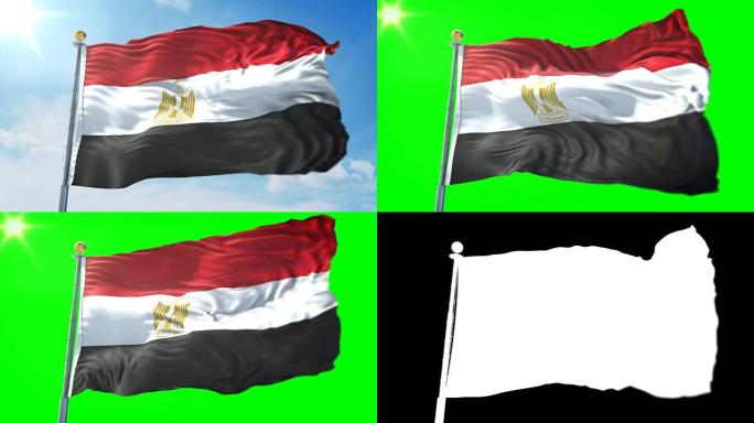 埃及国旗无缝循环3D渲染视频。美丽的纺织布织物环摆动