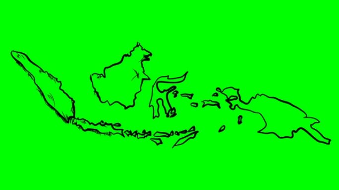 印度尼西亚在绿屏孤立白板上绘制轮廓图
