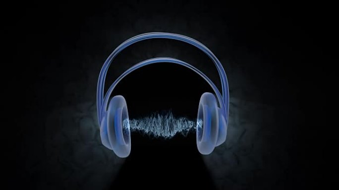 耳罩之间带有声波的耳机全息图像。