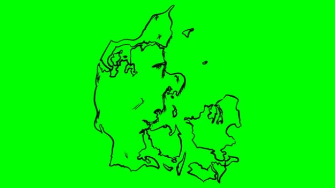 丹麦在绿屏孤立白板上绘制轮廓图