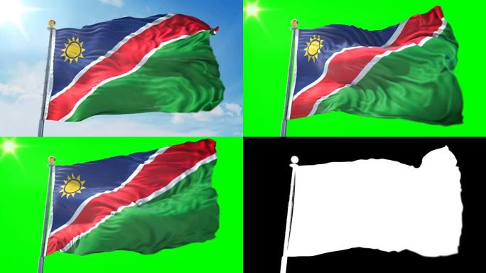 纳米比亚国旗无缝循环3D渲染视频。美丽的纺织布织物环摆动