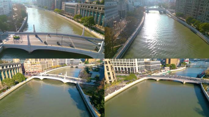 上海外滩乍浦路桥苏州河游船风景视频素材