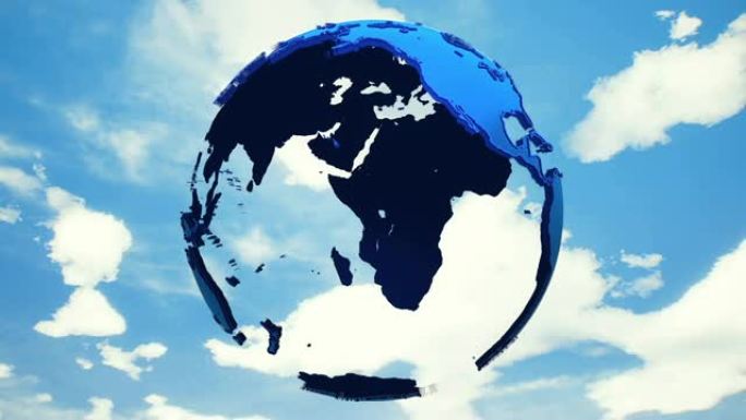 云层背景上的抽象行星地球。循环。