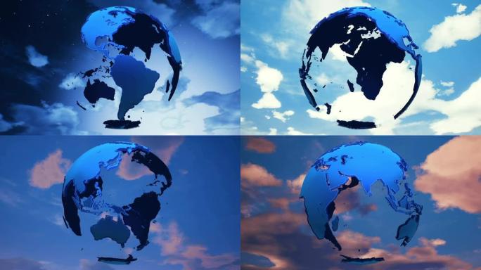 云层背景上的抽象行星地球。循环。