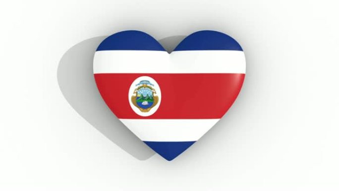 哥斯达黎加国旗颜色的脉动心，白色背景，3d渲染顶部，循环