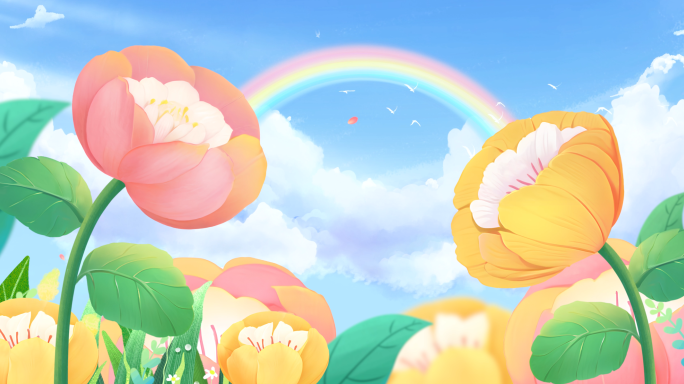 彩虹的约定卡通背景儿童歌曲花海视频素材