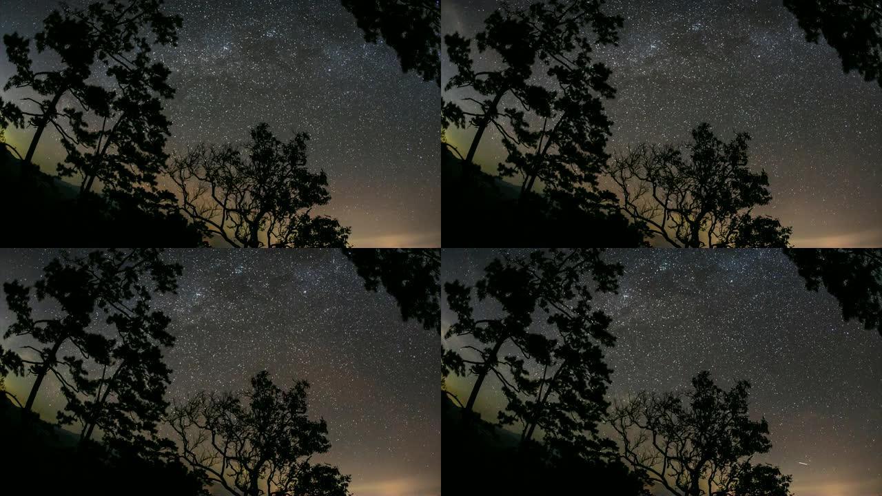 夜空中移动的星星轨迹的延时。