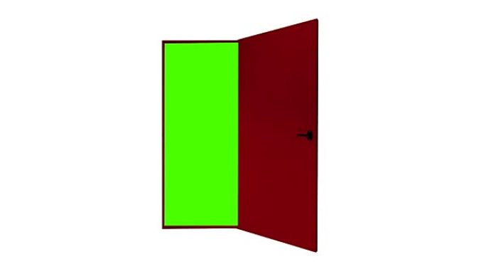 真正的红色门在白色背景上打开和关闭。没有动画，绿屏孤立