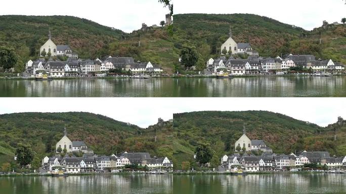 摩泽尔河 (德国) 贝尔斯坦村的城市景观。被葡萄园和森林包围。