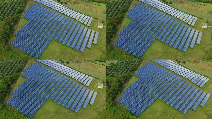 绿色山丘上的太阳能电池板