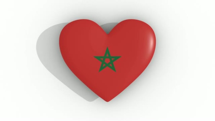 摩洛哥国旗颜色的脉动心，白色背景，3d渲染顶部，循环