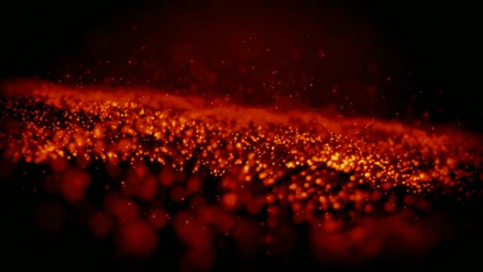 火焰抽象波运动。闪闪发光的深红色颗粒镜头