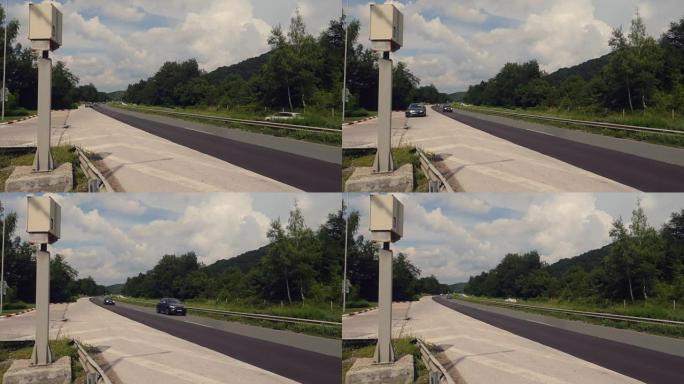 路边有测速摄像头和雷达的高速公路