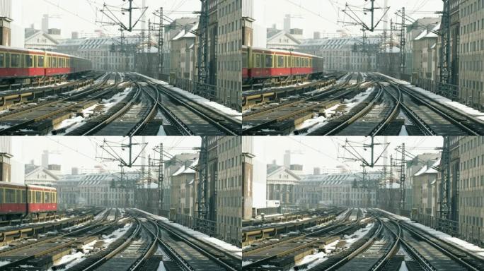 德国柏林，带S-Bahn火车的冬季城市景观