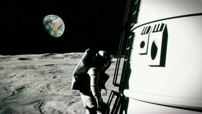 宇航员爬楼梯返回月球着陆器