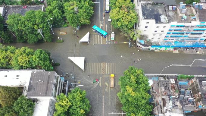 暴雨后城市内涝积水航拍