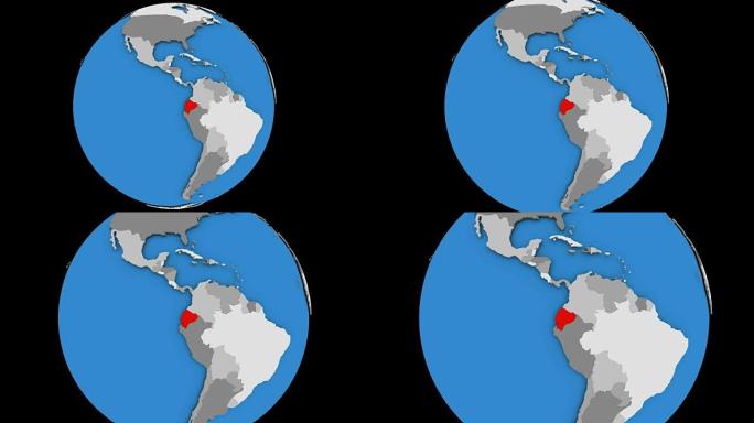 在政治地球上放大厄瓜多尔