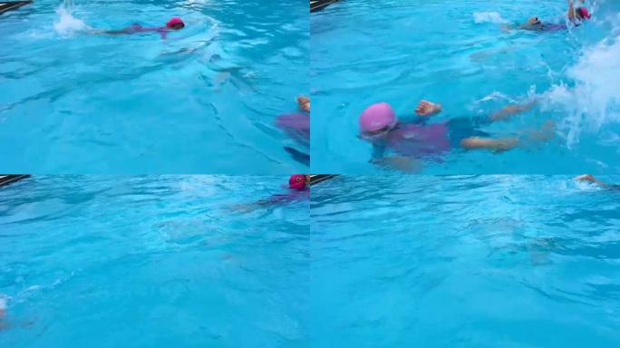 女孩在游泳池游泳
