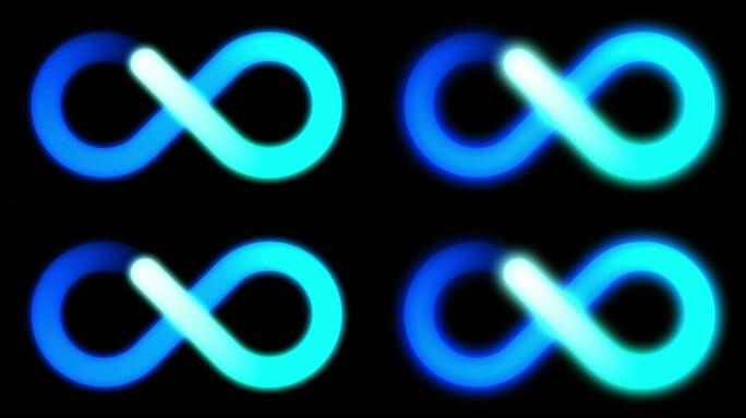 无限符号-可循环图标集-黑色上的白色青色蓝色渐变