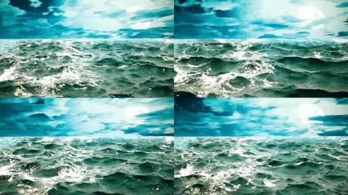高质量的海浪动画，背景是美丽的夜空。循环。