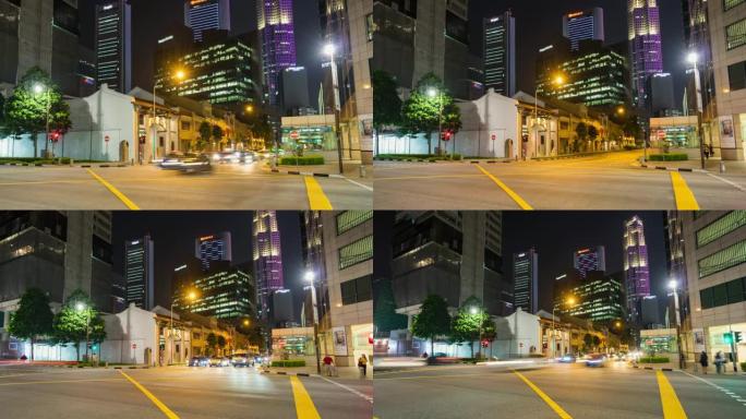 新加坡夜间交通与现代建筑，延时视频