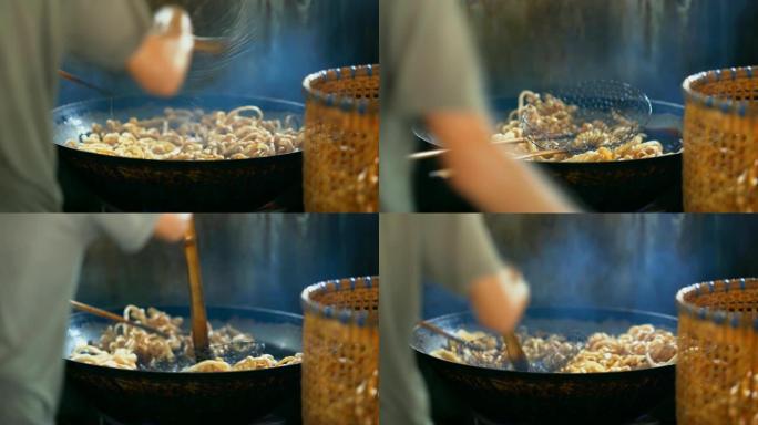 猪肉零食或猪皮抓皮在锅上用热油烹饪