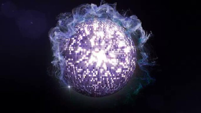 粒子环动画中的迪斯科球，背景，渲染