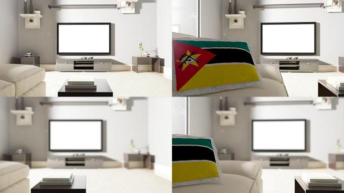 带有莫桑比克国旗的沙发和电视
