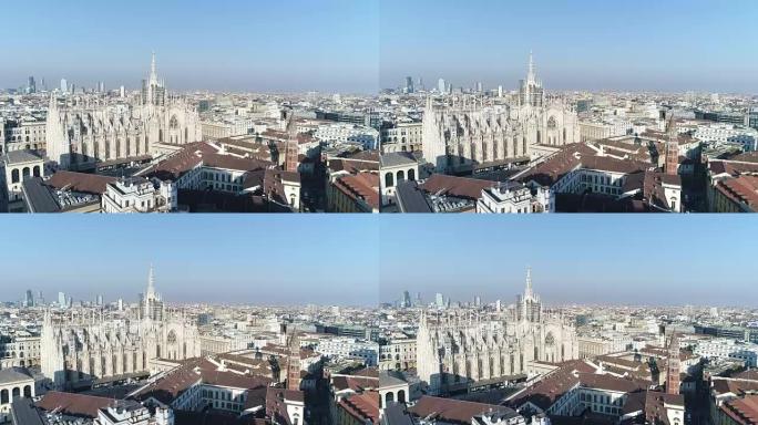 米兰大教堂大教堂的空中无人机镜头