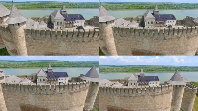 中世纪城堡Khotyn防御工事墙的鸟瞰图