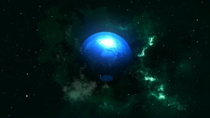 4k蓝色发光神秘行星与恒星粒子运动背景