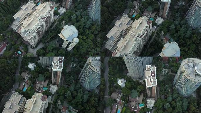 生态定居点现代生活摩天大楼上方的空中俯视图