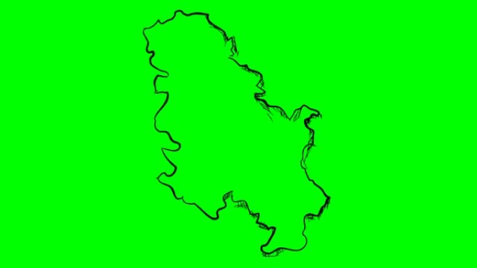 塞尔维亚在绿屏孤立白板上绘制轮廓图