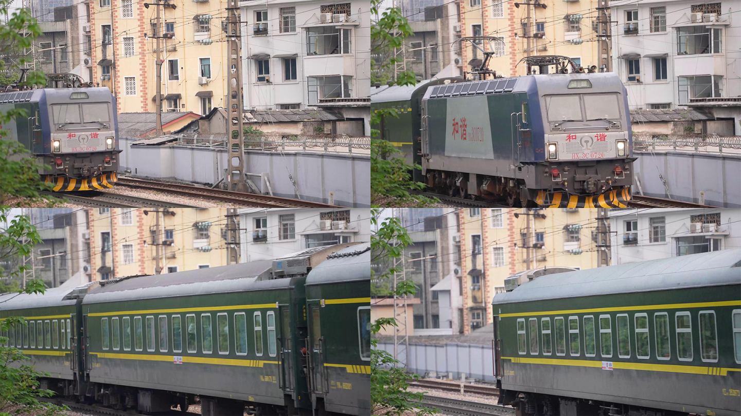 4k实拍绿皮老式火车镜头素材