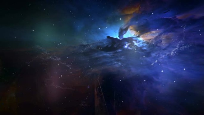 美丽的夜空背景与星星，视差动画旋转尘云和星星与抽象的几何图形三角。美国国家航空航天局提供的这张照片的