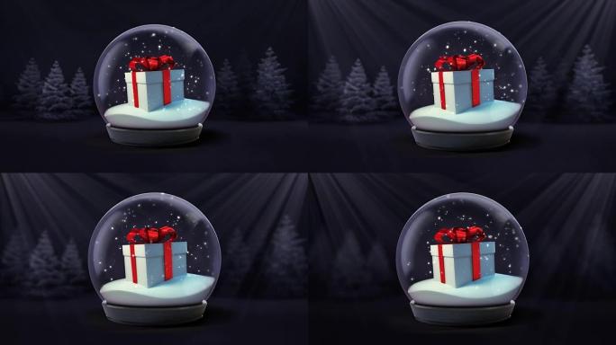 礼品盒雪球雪在暗夜森林动画