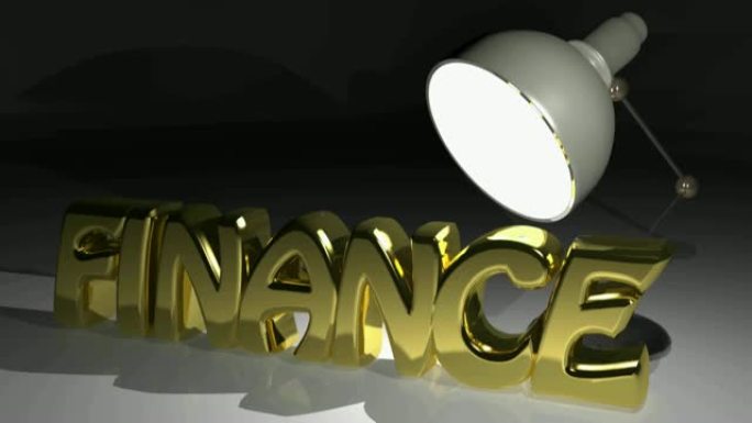 灯照亮了金融这个词，首先在线框版本中成长，然后在黄金实体版本中成长-3D渲染视频