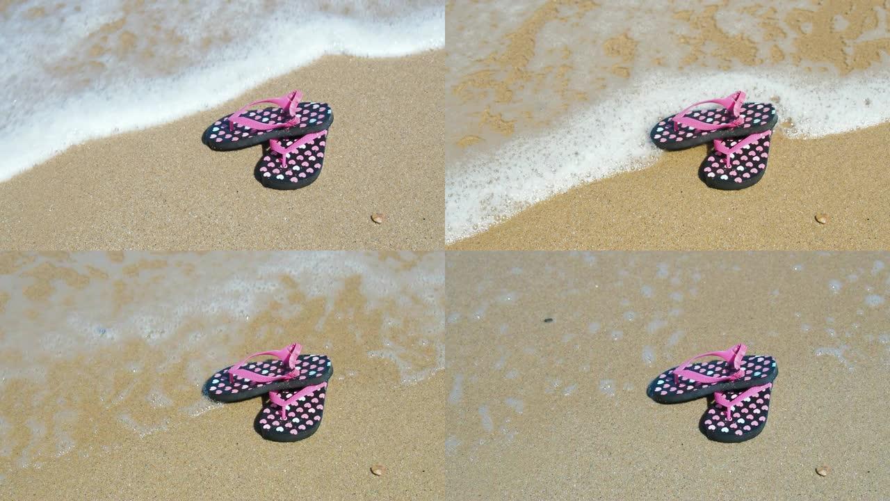 沙滩上的童鞋。