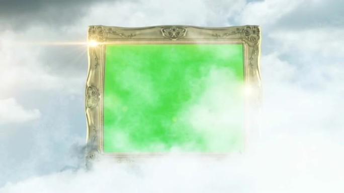 绿色屏幕背景的金色相框，可以记住云层上的美丽时刻