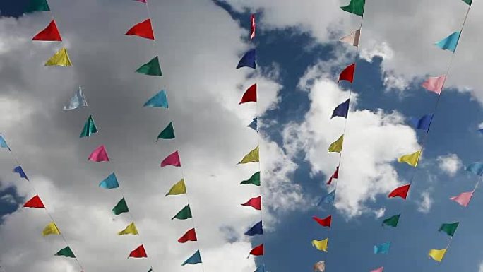 在有风的日子里，在阴霾的蓝天下，狂欢节庆祝旗帜党的旗帜