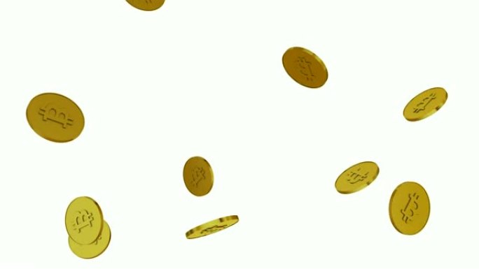 掉落黄金比特币的3d动画alpha通道