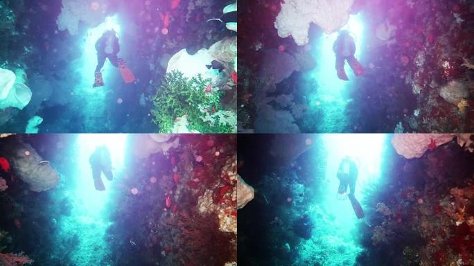 印度尼西亚美丽的班达群岛的洞穴潜水