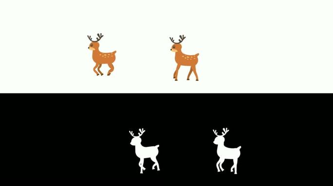 跑步鹿行走动画与可选的亮度哑光。包括阿尔法亮度哑光。4k视频