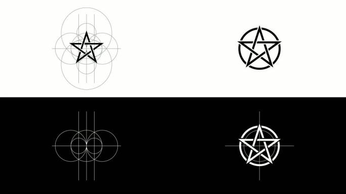 五角星魔术标志黑色。画线。阿尔法通道