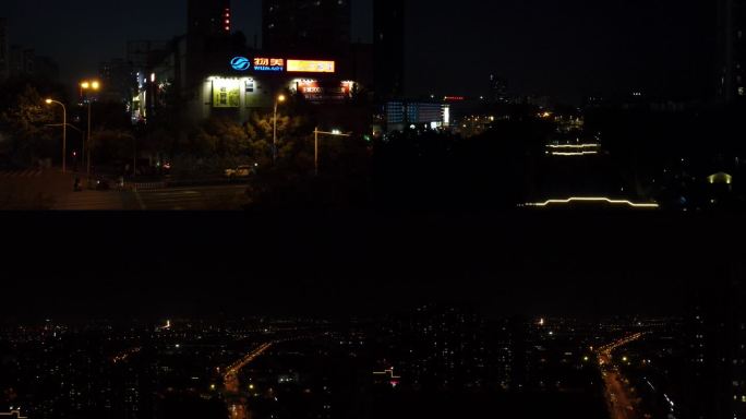 城市夜景小河流夜灯